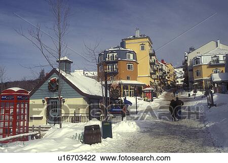 Canada, Quebec, The snow covered road of Tremblant Ski Resort at Mont Tremblant has the atmosphere of Old Quebec City View Large Photo Image Stock Image - Canada, Quebec, The snow covered road of Tremblant Ski Resort at Mont Tremblant has the atmosphere of Old Quebec City . Fotosearch