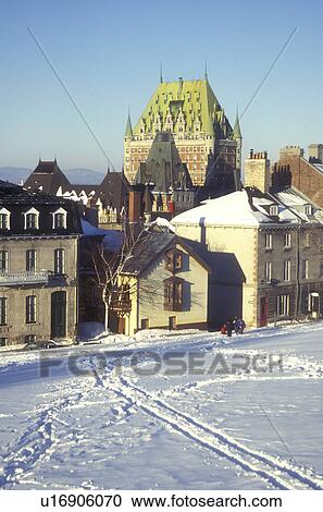 Canada, Quebec, View of Chateau Frontenac in Old Quebec City in winter., View Large Photo Image Stock Image - Canada, Quebec, View of Chateau Frontenac in Old Quebec City in winter., . Fotosearch