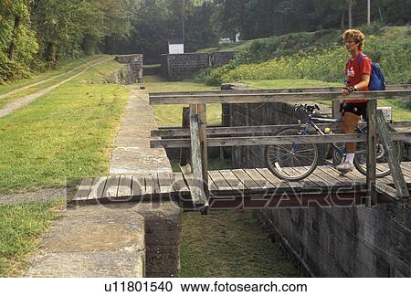 canal, lock, Chesapeake and Ohio Canal, Maryland, Woman sitting on bike at Lock 49 & 50 of the Chesapeake and Ohio Canal National Historic Park at Four Locks in the state of Maryland. View Large Photo Image Stock Image - canal, lock, Chesapeake and Ohio Canal, Maryland, Woman sitting on bike at Lock 49 & 50 of the Chesapeake and Ohio Canal National Historic Park at Four Locks in the state of Maryland. . Fotosearch