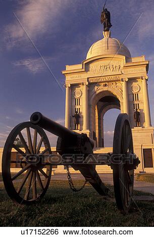 cannon, Gettysburg, battlefield, Gettysburg Military Park, Pennsylvania, Pennsylvania Memorial (a four-arched granite monument) and cannon in the early morning light on Cemetery Ridge at Gettysburg National Military Park in Gettysburg in the state of Pen View Large Photo Image Stock Photograph - cannon, Gettysburg, battlefield, Gettysburg Military Park, Pennsylvania, Pennsylvania Memorial (a four-arched granite monument) and cannon in the early morning light on Cemetery Ridge at Gettysburg National Military Park in Gettysburg in the state of Pen. Fotosearch