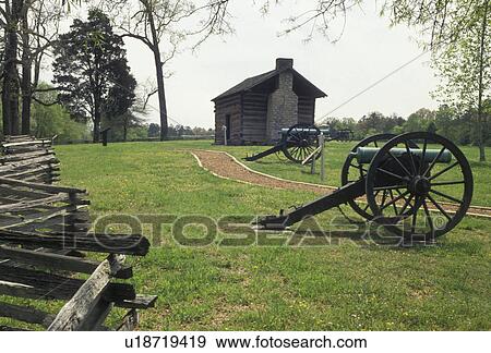 Stock Photo -  cannons, Cicil War, Chickamauga and Chattanooga National Military Park, Georgia, Cannons displayed at The Brotherton Cabin in Chickamauga and Chattanooga Nat'l Military Park in the state of Georgia.. Fotosearch