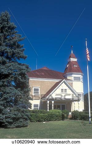 Stock Image -  Cape Cod, Massachusetts, East Brewster, Old Town Hall in East Brewster, Massachusetts.. Fotosearch