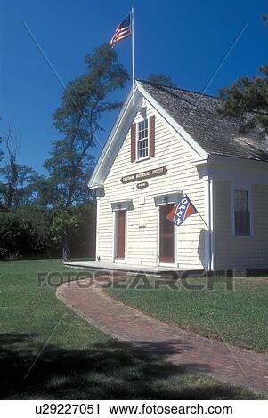 Stock Image -  Cape Cod, Massachusetts, Eastham, The Old Schoolhouse Museum, an 1869 Schoolhouse, at the Eastham Historical Society in Eastham, Massachusetts.. Fotosearch