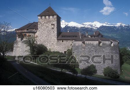 Stock Image -  castle, Liechtenstein, Vaduz, Europe, The Vaduz Castle residence of the Prince and Princess in the scenic alpine countryside of Vaduz the capital of Liechtenstein. . Fotosearch