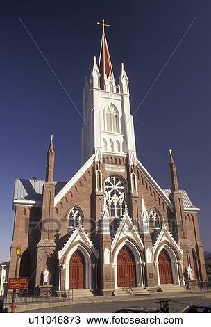 Stock Image -  catholic church, Virginia City, Nevada, Saint Mary's in the Mountains Catholic Church in Virginia City in the state of Nevada.. Fotosearch