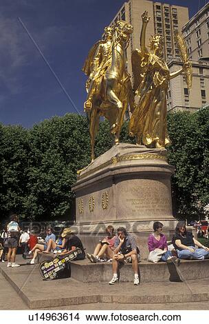 Central Park, New York City, Midtown Manhattan, statue, N. Y. C New York, NYC, People relax on a sunny day around the gold equestrian statue of General William Tecumseh Sherman at Central Park in Midtown Manhattan in New York City in the state of New York. View Large Photo Image Picture - Central Park, New York City, Midtown Manhattan, statue, N. Y. C New York, NYC, People relax on a sunny day around the gold equestrian statue of General William Tecumseh Sherman at Central Park in Midtown Manhattan in New York City in the state of New York.. Fotosearch