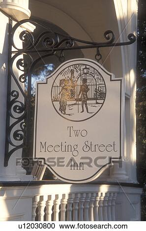 Stock Image -  Charleston, Inn, South Carolina, Two Meeting Street Inn sign in Charleston, South Carolina. . Fotosearch