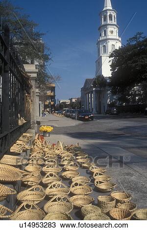 Charleston, South Carolina, Sweetgrass baskets for sale along Meeting Street in downtown Charleston, South Carolina. View Large Photo Image Stock Image - Charleston, South Carolina, Sweetgrass baskets for sale along Meeting Street in downtown Charleston, South Carolina.. Fotosearch