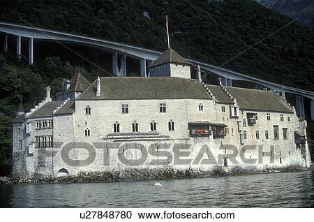 chateau, castle, Chateau de Chillon, Switzerland, Vaud, Europe, Chateau de Chillon on the waterfront of Lake Geneva (Lac Leman) near Montreux with the expressway bridge above. View Large Photo Image Stock Image - chateau, castle, Chateau de Chillon, Switzerland, Vaud, Europe, Chateau de Chillon on the waterfront of Lake Geneva (Lac Leman) near Montreux with the expressway bridge above.. Fotosearch