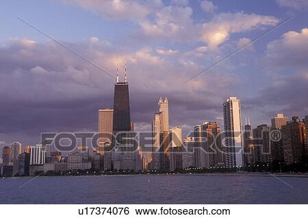Chicago, Illinois, Chicago skyline with Lake Michigan and the John Hancock Building View Large Photo Image Stock Photograph - Chicago, Illinois, Chicago skyline with Lake Michigan and the John Hancock Building . Fotosearch