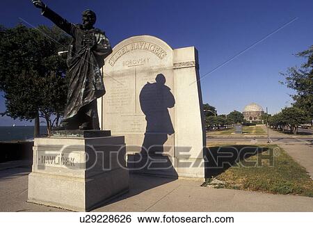 Stock Photograph -  Chicago, Illinois, Statue of Havlicek at Northerly Island Park in Chicago in the state of Illinois . Fotosearch