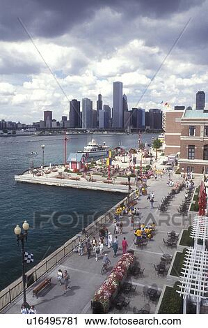 Chicago, Illinois, The Navy Pier on Lake Michigan with Chicago skyline in the background View Large Photo Image Stock Image - Chicago, Illinois, The Navy Pier on Lake Michigan with Chicago skyline in the background . Fotosearch