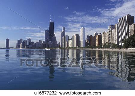 Chicago, Illinois, The skyline of downtown Chicago reflects in the calm waters of Lake Michigan View Large Photo Image Stock Image - Chicago, Illinois, The skyline of downtown Chicago reflects in the calm waters of Lake Michigan . Fotosearch