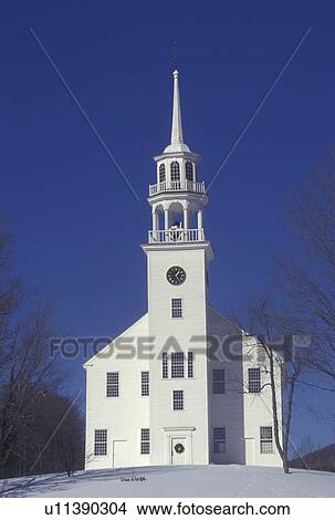 church, Vermont, VT, Strafford Town Hall ca. 1779 decorated with a Christmas wreath in the snow in winter in Strafford. View Large Photo Image Picture - church, Vermont, VT, Strafford Town Hall ca. 1779 decorated with a Christmas wreath in the snow in winter in Strafford.. Fotosearch