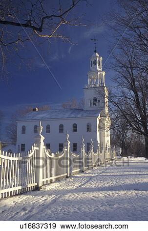 church, Vermont, winter, Picturesque view of the white fence leading up to the Old First Church (Congregational) in Old Bennington on a winter day in Bennington County in the state of Vermont. View Large Photo Image Stock Photo - church, Vermont, winter, Picturesque view of the white fence leading up to the Old First Church (Congregational) in Old Bennington on a winter day in Bennington County in the state of Vermont.. Fotosearch