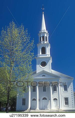 Stock Photo -  college, Massachusetts, church, Williams College, The Berkshires, Congregational Church at Williams College in Williamstown, Massachusetts in the spring.. Fotosearch