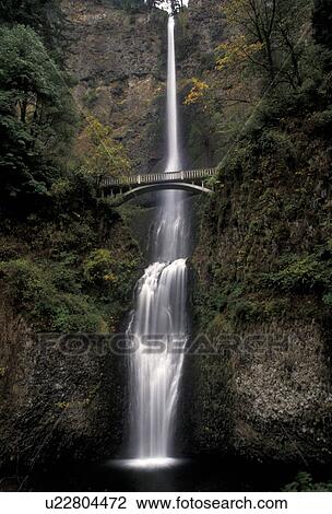 Columbia River Gorge, cascade, waterfall, Columbia River, Oregon, Mt. Hood National Forest, Multnomah Falls the highest waterfall in the Columbia River Gorge National Scenic Area in the state of Oregon. A stone bridge crosses over the falls as it cascade View Large Photo Image Stock Image - Columbia River Gorge, cascade, waterfall, Columbia River, Oregon, Mt. Hood National Forest, Multnomah Falls the highest waterfall in the Columbia River Gorge National Scenic Area in the state of Oregon. A stone bridge crosses over the falls as it cascade. Fotosearch