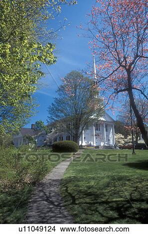 Picture -  Connecticut, church, Saugatuck Congregational Church in Westport, Connecticut in the spring.. Fotosearch