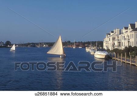 Picture -  Connecticut, Mystic, Sailing along the Mystic River in Mystic, Connecticut. . Fotosearch