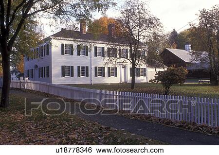 Deerfield, Massachusetts, A colonial house with a white picket fence in Historic Deerfield in the fall View Large Photo Image Stock Photograph - Deerfield, Massachusetts, A colonial house with a white picket fence in Historic Deerfield in the fall . Fotosearch