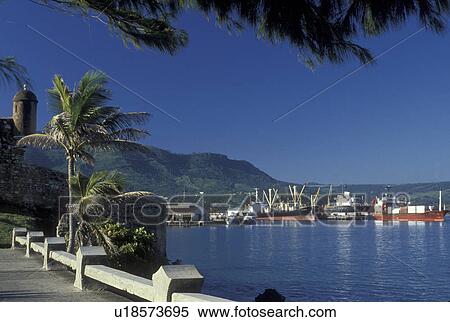 Dominican Republic, Puerto Plata, Caribbean, Scenic view of Puerto Plata silver port Harbor along the Atlantic Ocean in Dominican Republic. View Large Photo Image Stock Photography - Dominican Republic, Puerto Plata, Caribbean, Scenic view of Puerto Plata silver port Harbor along the Atlantic Ocean in Dominican Republic. . Fotosearch