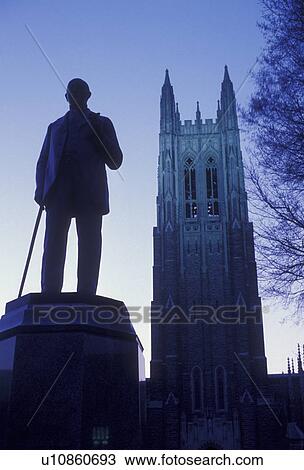 Duke University, college, North Carolina, Statue of James Duchaman Duke and the Duke University Chapel in the evening at Duke University in Durham in North Carolina.  View Large Photo Image Stock Image -  Duke University, college, North Carolina, Statue of James Duchaman Duke and the Duke University Chapel in the evening at Duke University in Durham in North Carolina. . Fotosearch