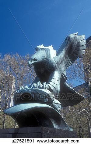 Stock Image -  Eagle, New York City, New York, Battery Park, Manhattan, N. Y. C Eagle statue at Battery Park in Lower Manhattan in New York City, New York.. Fotosearch