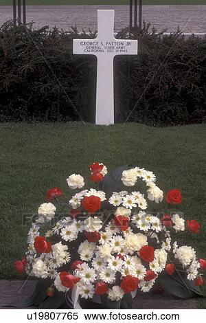 Europe, Luxembourg, General George Patton's Gravesite at the American Cemetery and Memorial. World WarII, View Large Photo Image Stock Photography - Europe, Luxembourg, General George Patton's Gravesite at the American Cemetery and Memorial. World WarII, . Fotosearch