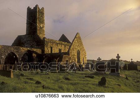 Stock Image -  Europe, Republic of Ireland, Ireland, Timoleague, Ruins of an old abbey and cemetery in Timoleague in County Cork. . Fotosearch