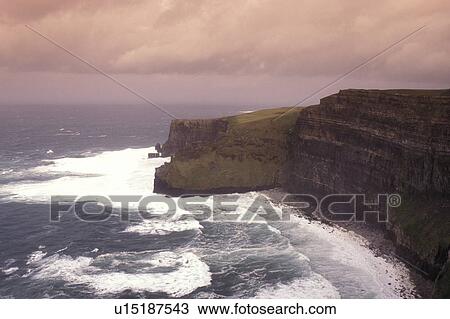 Europe, Republic of Ireland, Ireland, Cliffs of Moher along the Atlantic Ocean in County Clare. View Large Photo Image Stock Image - Europe, Republic of Ireland, Ireland, Cliffs of Moher along the Atlantic Ocean in County Clare.. Fotosearch