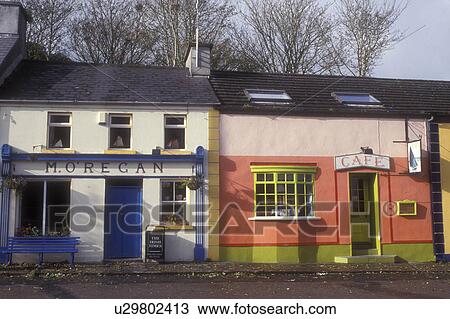 Europe, Republic of Ireland, Ireland, Colorful cafe and shop store front in the quaint town of Kinvarra in County Galway. View Large Photo Image Stock Image - Europe, Republic of Ireland, Ireland, Colorful cafe and shop store front in the quaint town of Kinvarra in County Galway.. Fotosearch
