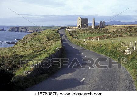 Stock Photo -  Europe, Republic of Ireland, Ireland, Annestown, Irish Sea, St. George's Channel, ruins along a coastal road in County Waterford.. Fotosearch