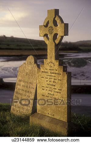 Europe, Republic of Ireland, Ireland, A Celtic Cross on an old gravestone in a cemetery in Timoleague in County Cork. View Large Photo Image Stock Photo - Europe, Republic of Ireland, Ireland, A Celtic Cross on an old gravestone in a cemetery in Timoleague in County Cork. . Fotosearch