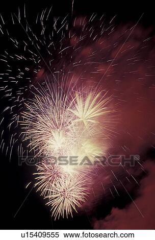 Stock Photography -  Fireworks, Atlanta, Georgia, A Firework display on the Fourth of July in Atlanta in the state of Georgia.. Fotosearch