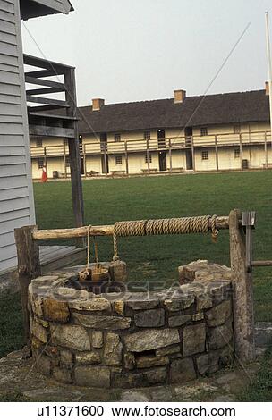 Stock Image -  fort, Fort Frederick, Maryland, 1776 Frontier Fort, Barracks of the Continental Army and well at Fort Frederick State Park in Big Pool in the state of Maryland. . Fotosearch