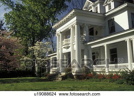 Picture -  Gainesville, Georgia, The Pruilt Wheeler House a Neoclassical home at 539 Green Street Historical District in the spring in Gainesville in the state of Georgia., . Fotosearch