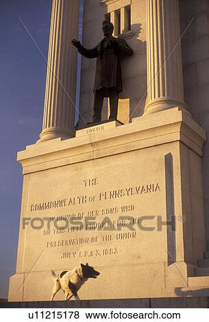 Gettysburg, battlefield, Gettysburg Military Park, Abraham Lincoln, Pennsylvania, Statue of Abraham Lincoln on the Pennsylvania Memorial in the early morning light on Cemetery Ridge at Gettysburg National Military Park in Gettysburg in the state of Penns View Large Photo Image Stock Photo - Gettysburg, battlefield, Gettysburg Military Park, Abraham Lincoln, Pennsylvania, Statue of Abraham Lincoln on the Pennsylvania Memorial in the early morning light on Cemetery Ridge at Gettysburg National Military Park in Gettysburg in the state of Penns. Fotosearch