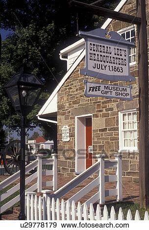 Stock Photo -  Gettysburg, civil war, Pennsylvania, General Lee's Headquarters Museum is housed in a stone building that dates from the early 1800's in Gettysburg in the state of Pennsylvania. . Fotosearch