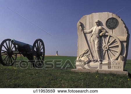 Gettysburg, Gettysburg National Military Park, civil war, battlefield, Pennsylvania, 15th New York Battery Monument at the Peach Orchard in Gettysburg Nat'l Military Park in Gettysburg in the state of Pennsylvania. View Large Photo Image Stock Photo -  Gettysburg, Gettysburg National Military Park, civil war, battlefield, Pennsylvania, 15th New York Battery Monument at the Peach Orchard in Gettysburg Nat'l Military Park in Gettysburg in the state of Pennsylvania.. Fotosearch