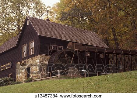 Picture -  grist mill, Charlottesville, Virginia, Historic 1797 Meadow Run Grist Mill at Michie Tavern in Charlottesville in the state of Virginia.. Fotosearch