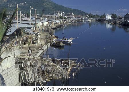 Stock Image -  Haiti, Caribbean, Scenic view of Cap-Haitian Harbor along the Atlantic Ocean in Haiti . Fotosearch