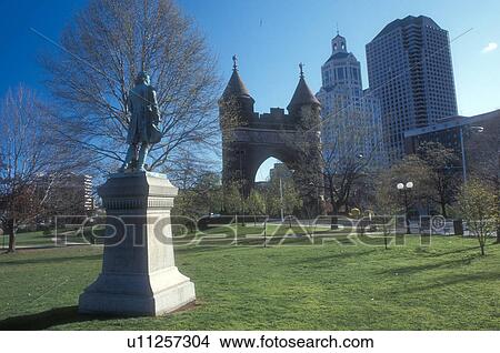 Hartford, skyline, Connecticut, Soldiers & Sailors Memorial Arch and the downtown skyline of Hartford the capital city of Connecticut from Bushnell Park in the spring. View Large Photo Image Picture -  Hartford, skyline, Connecticut, Soldiers & Sailors Memorial Arch and the downtown skyline of Hartford the capital city of Connecticut from Bushnell Park in the spring.. Fotosearch
