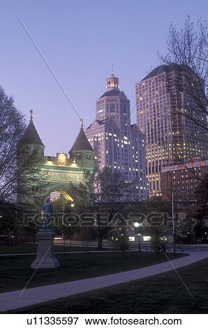 Hartford, skyline, Connecticut, Soldiers & Sailors Memorial Arch and the downtown skyline of Hartford the capital city of Connecticut from Bushnell Park in the evening. View Large Photo Image Stock Photo - Hartford, skyline, Connecticut, Soldiers & Sailors Memorial Arch and the downtown skyline of Hartford the capital city of Connecticut from Bushnell Park in the evening.. Fotosearch