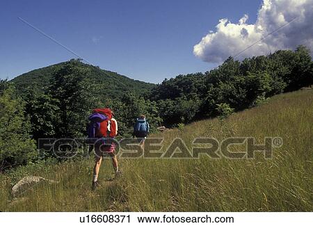 hiking, hikers, backpacking, Shenandoah National Park, Blue Ridge, Appalachian Trail, Appalachian Mountains, National Scenic Trail, Virginia, Two women hiking the Appalachian Trail from Georgia to Maine with backpacks in the Shenandoah National Park in t View Large Photo Image Stock Image - hiking, hikers, backpacking, Shenandoah National Park, Blue Ridge, Appalachian Trail, Appalachian Mountains, National Scenic Trail, Virginia, Two women hiking the Appalachian Trail from Georgia to Maine with backpacks in the Shenandoah National Park in t. Fotosearch