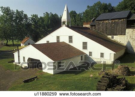 Stock Photo -  Hopewell Furnace, Pennsylvania, Scenic view of Hopewell Furnace National Historical Site in the state of Pennsylvania., . Fotosearch