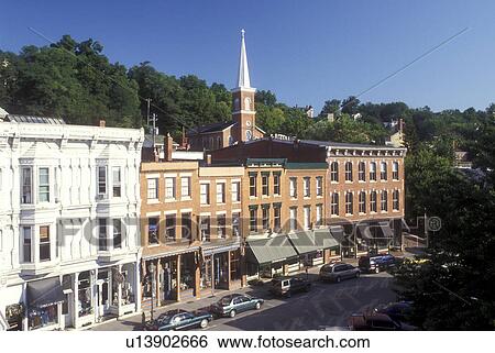 Illinois, Galena, Historical town of Galena. View of town along main street View Large Photo Image Stock Photograph - Illinois, Galena, Historical town of Galena. View of town along main street . Fotosearch