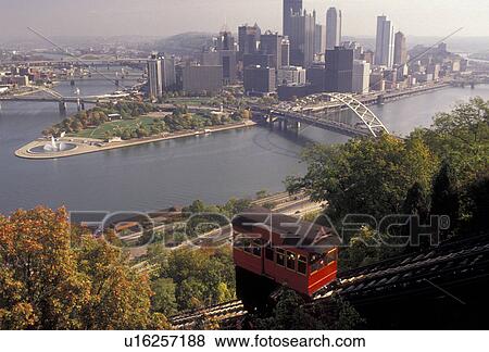 incline, Pittsburgh, skyline, Pennsylvania, The red Duquesne Incline affords scenic views of the downtown skyline of Pittsburgh where the Allegheny River and the Monongahela River meet to form the Ohio River from Mount Washington in the state of Pennsylv View Large Photo Image Stock Photo - incline, Pittsburgh, skyline, Pennsylvania, The red Duquesne Incline affords scenic views of the downtown skyline of Pittsburgh where the Allegheny River and the Monongahela River meet to form the Ohio River from Mount Washington in the state of Pennsylv. Fotosearch
