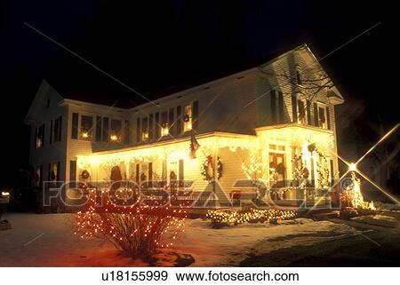 Inn, B&B, Stockbridge, Berkshires, Massachusetts, Christmas lights decorate the beautiful Four Seasons Bed & Breakfast at night in Stockbridge in the state of Massachusetts. View Large Photo Image Stock Photo - Inn, B&B, Stockbridge, Berkshires, Massachusetts, Christmas lights decorate the beautiful Four Seasons Bed & Breakfast at night in Stockbridge in the state of Massachusetts.. Fotosearch