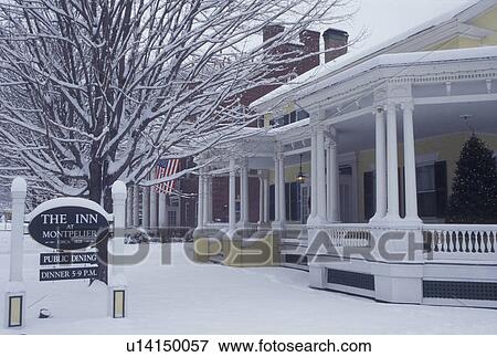 inn, hotel, Vermont, winter, Montpelier, The picturesque snow covered Montpelier Inn in the winter in Montpelier in Washington County in the state of Vermont. View Large Photo Image Stock Photo - inn, hotel, Vermont, winter, Montpelier, The picturesque snow covered Montpelier Inn in the winter in Montpelier in Washington County in the state of Vermont. . Fotosearch