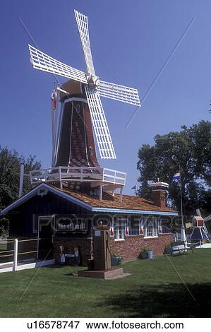Stock Photo -  Iowa, Orange City, windmill, The Old Mill and Vogel Windmill in a park in Orange City.. Fotosearch